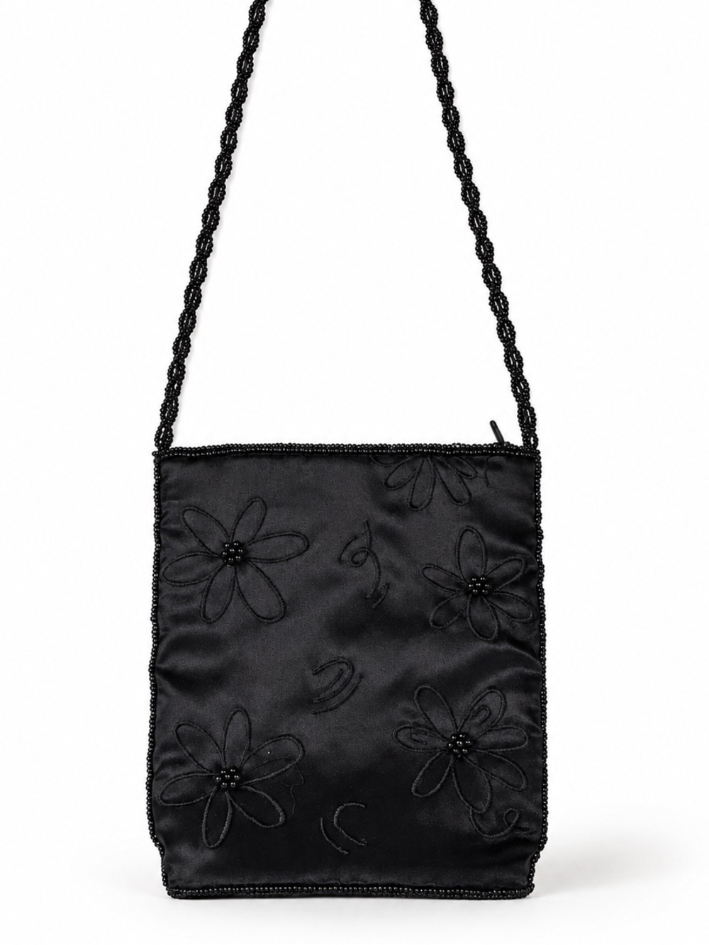 Black Floral Beaded Shoulder Bag